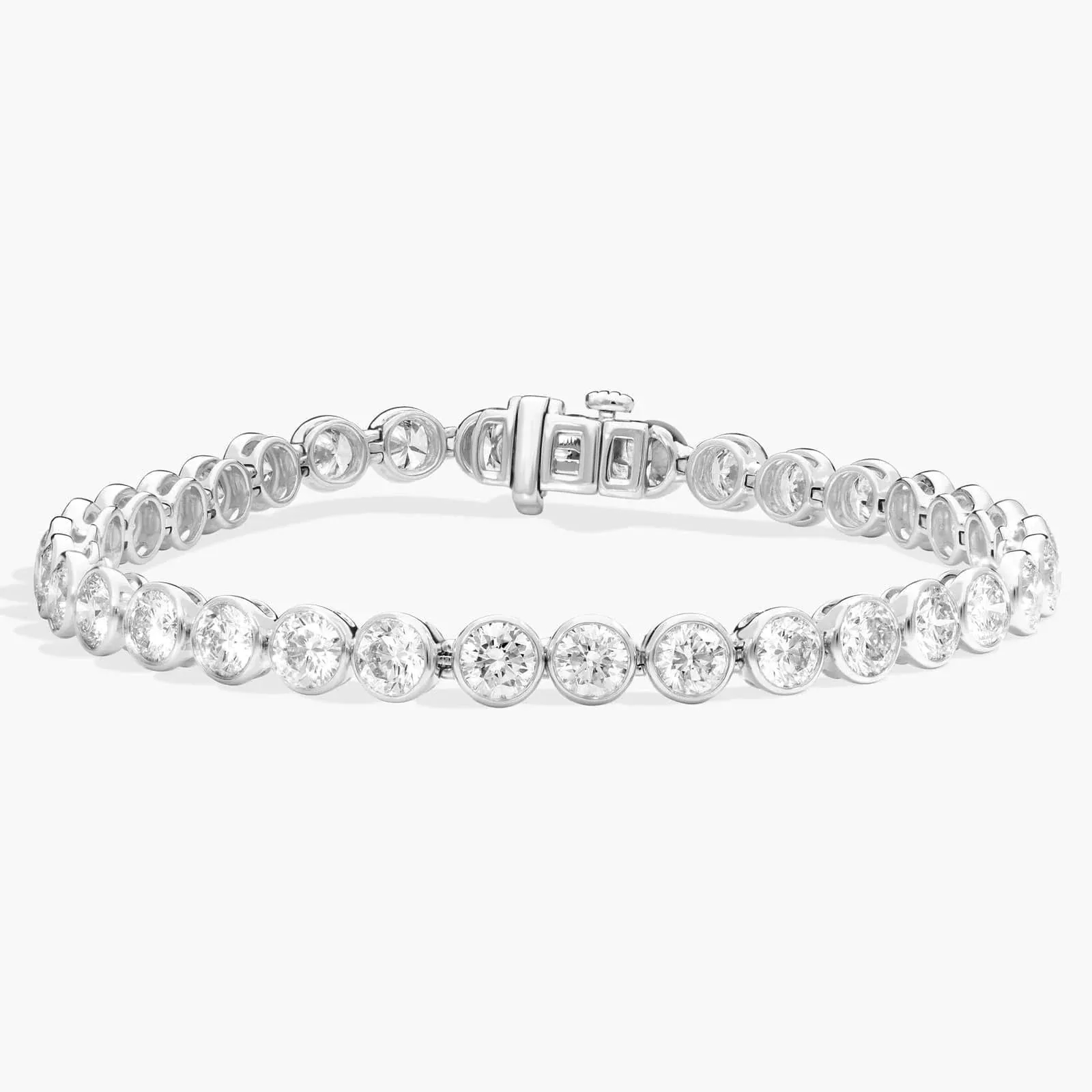 10 CTW Bezel Set Created Moissanite Tennis Bracelet in 14Kt Gold Plated – Round Cut, 7 Inch