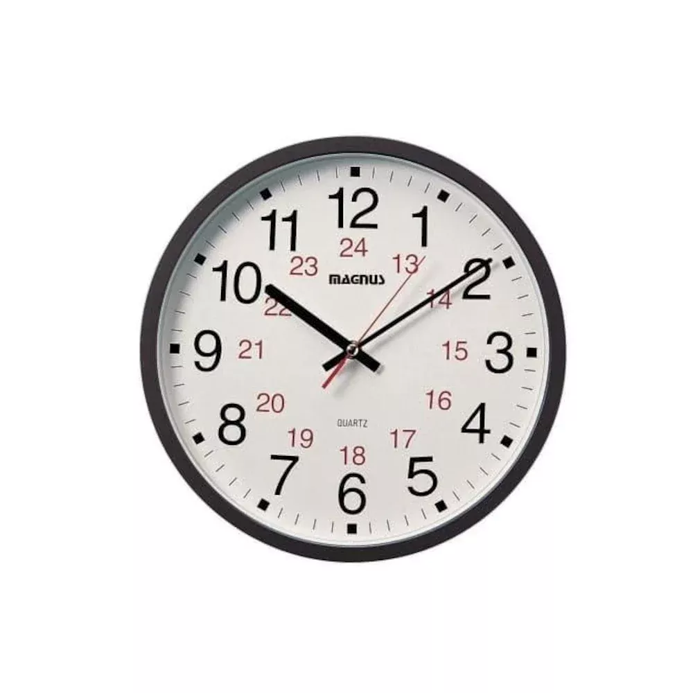 12/24 Hour Clock, Black, Sweep Style Second Hand, Glass Face (22502-BK) - Dainolite
