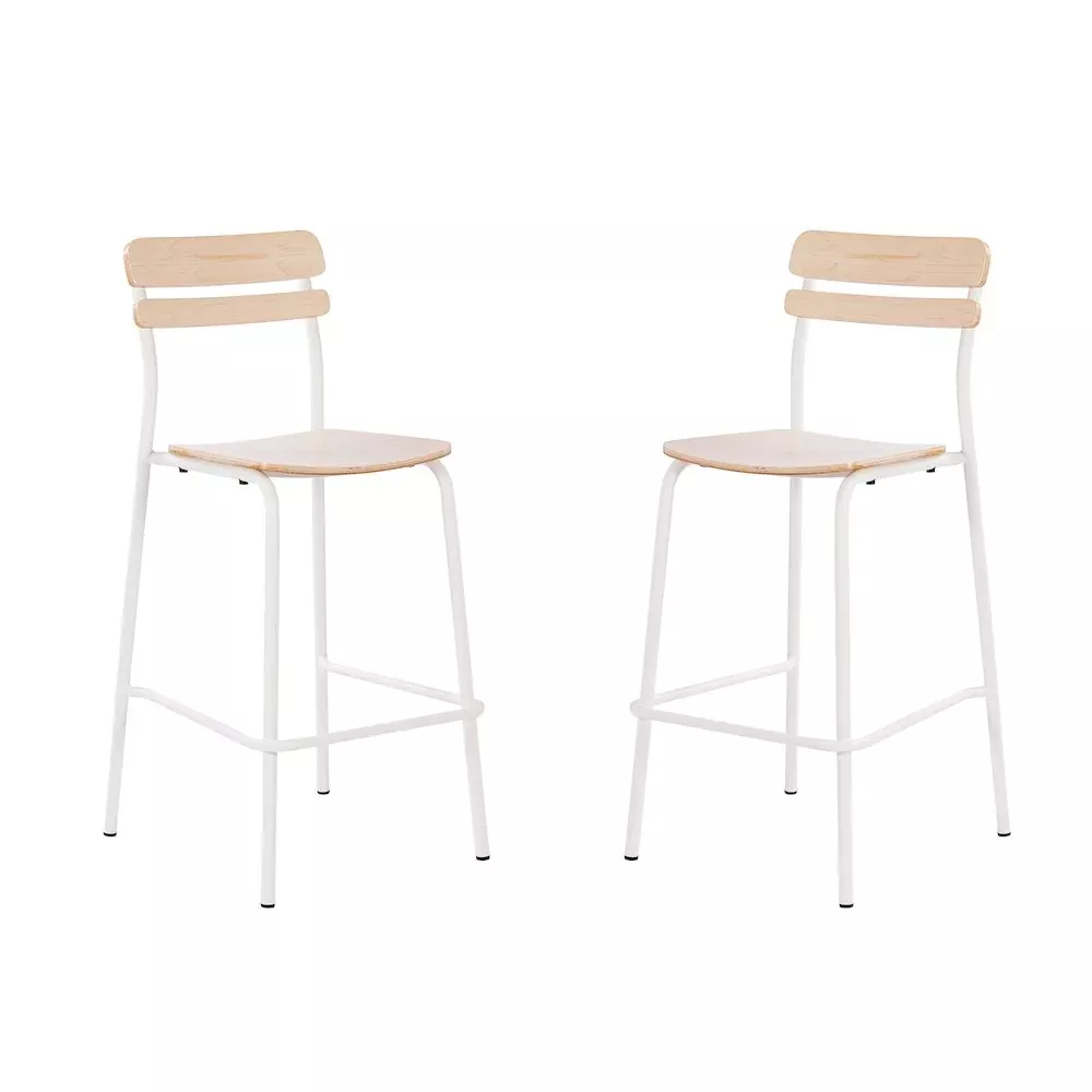 2 Pack Cyprus Solid Wood Bar Stools, White Metal Frames, Antique White Finish - Flash Furniture