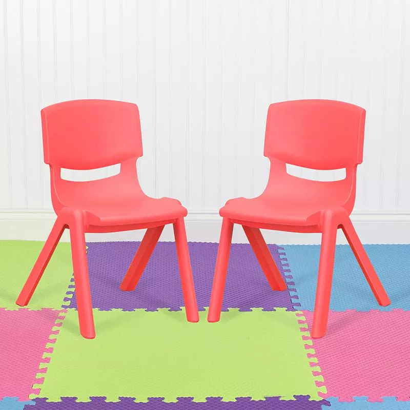 2 Pack Red Plastic Stackable School Chair with 12'' Seat Height - Flash Furniture