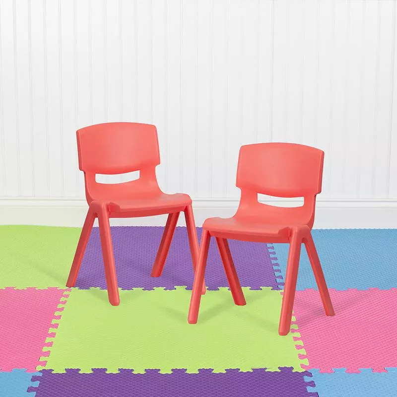2 Pack Red Plastic Stackable School Chair with 13.25'' Seat Height - Flash Furniture