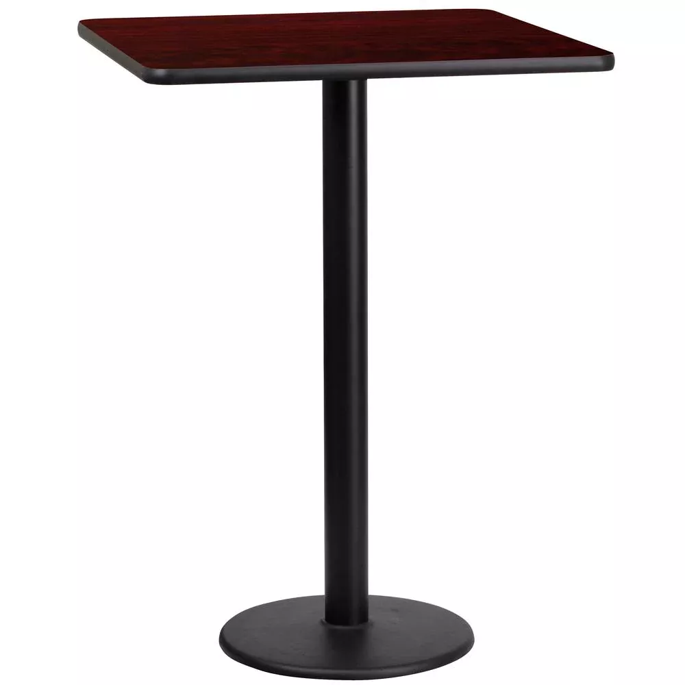 24'' Square Mahogany Laminate Table Top with 18'' Round Bar Height Table Base - Flash Furniture