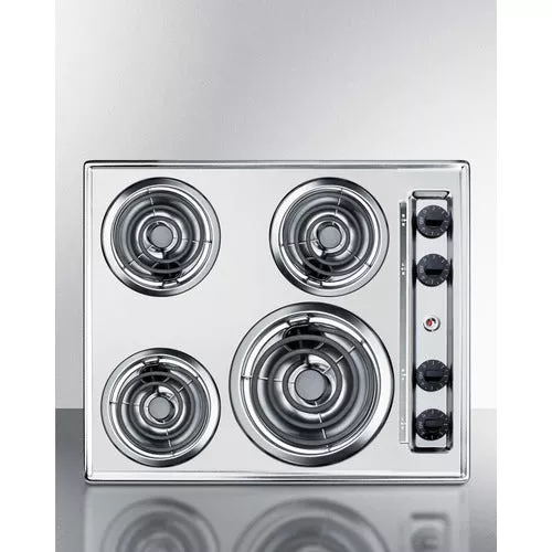24'' Wide 4-Burner Cooktop With Coil Elements In Chrome Finish - ZEL03 Summit