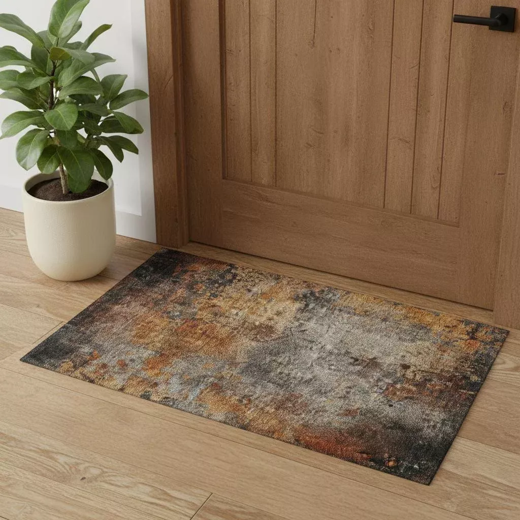 3' X 5' Rust Silver And Gray Abstract Washable Area Rug With UV Protection