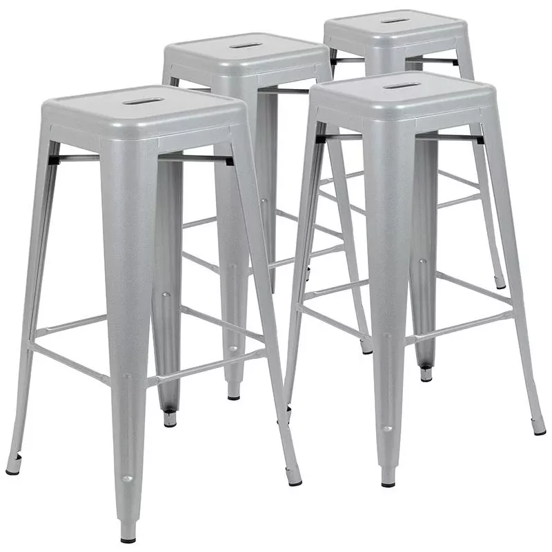 30'' High Metal Indoor Bar Stool in Silver - Stackable Set of 4 - Flash Furniture
