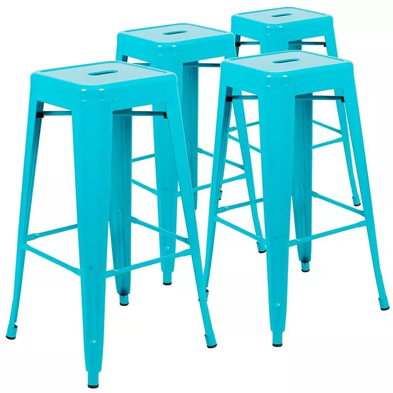 30'' High Metal Indoor Bar Stool in Teal - Stackable Set of 4 - Flash Furniture