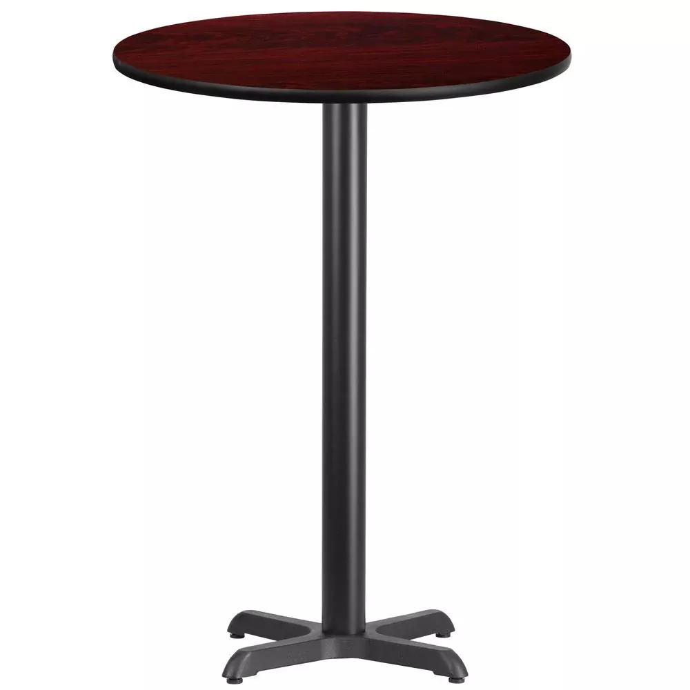 30'' Round Mahogany Laminate Table Top with 22'' x 22'' Bar Height Table Base - Flash Furniture