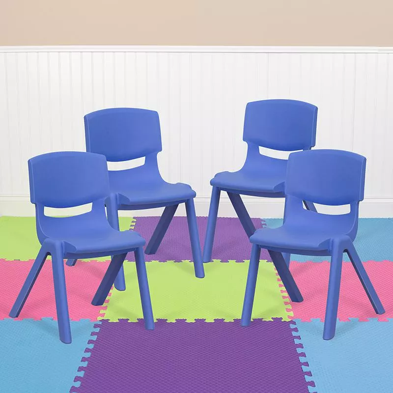 4 Pack Blue Plastic Stackable School Chair with 12'' Seat Height - Flash Furniture