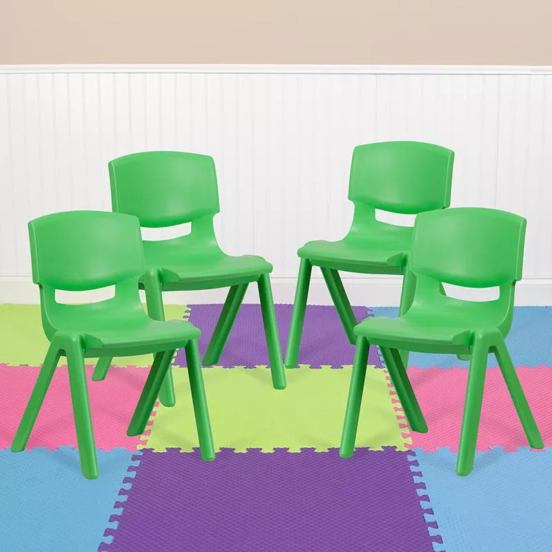 4 Pack Green Plastic Stackable School Chair with 15.5'' Seat Height - Flash Furniture