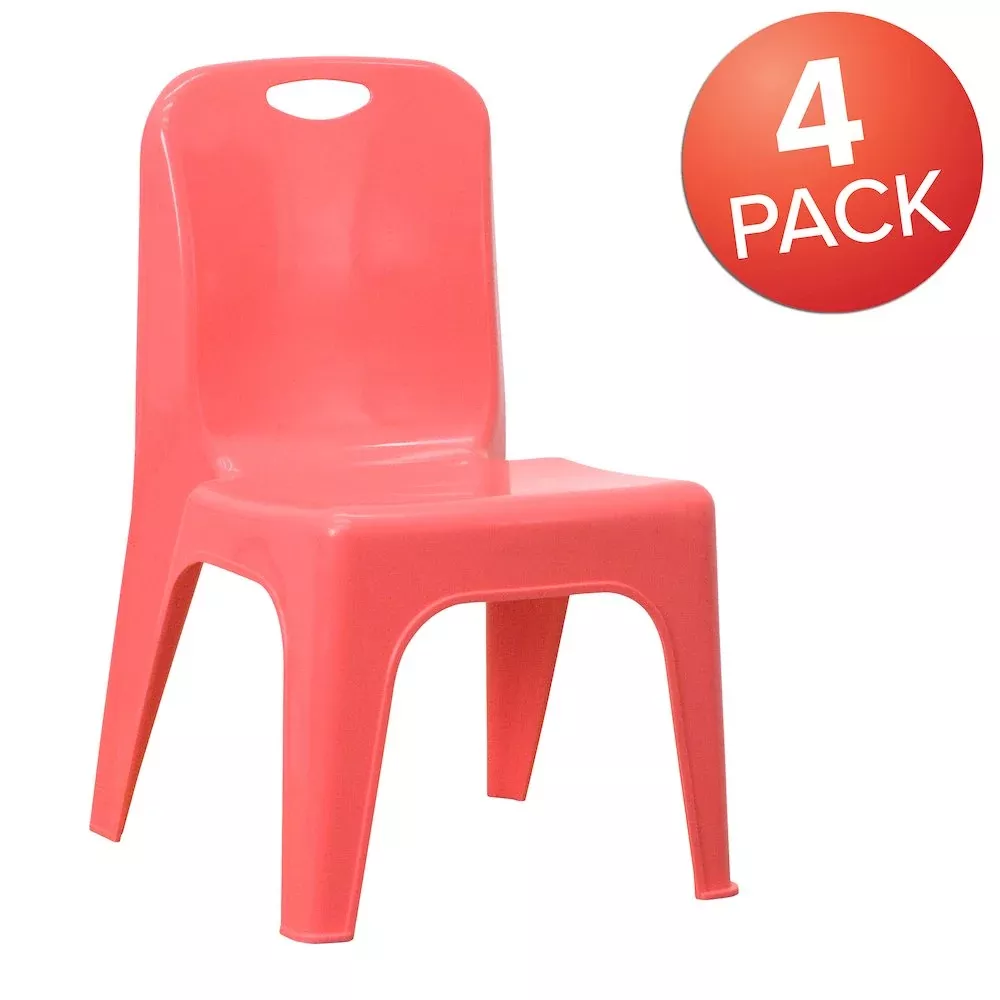 4 Pack Red Plastic Stackable School Chair with Carrying Handle - Flash Furniture