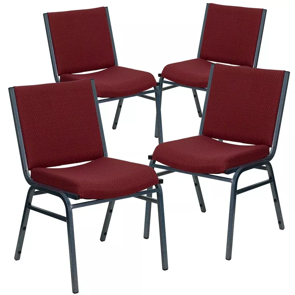 4 Pk. Heavy Duty, 3'' Thickly Padded, Burgundy Patterned Upholstered Stack Chair - Flash Furniture