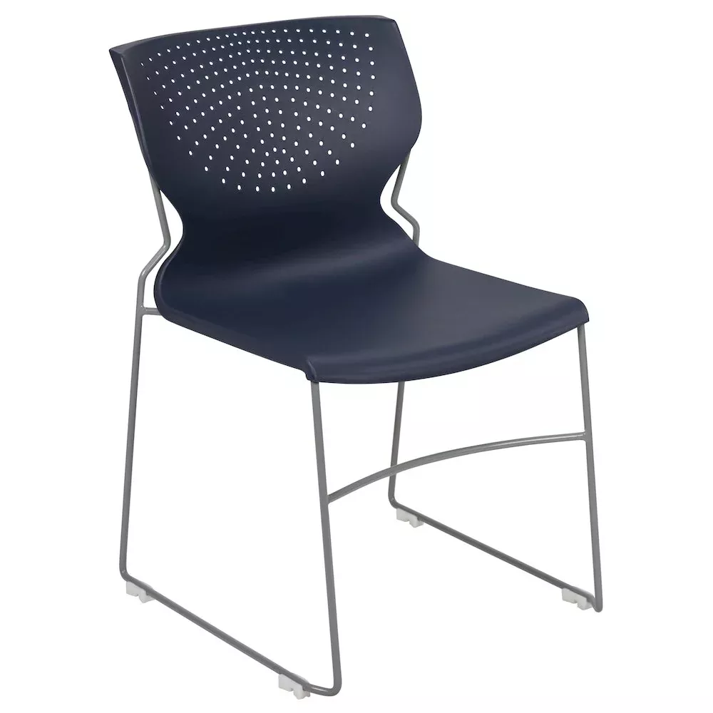 661 lb. Capacity Navy Full Back Stack Chair with Gray Powder Coated Frame - Flash Furniture