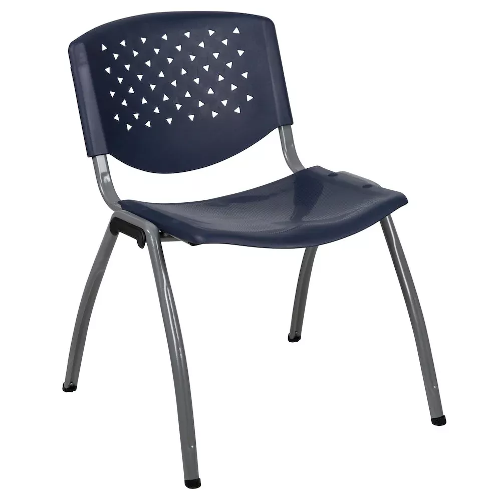 880 lb. Capacity Navy Plastic Stack Chair with Titanium Gray Powder Coated Frame - Flash Furniture
