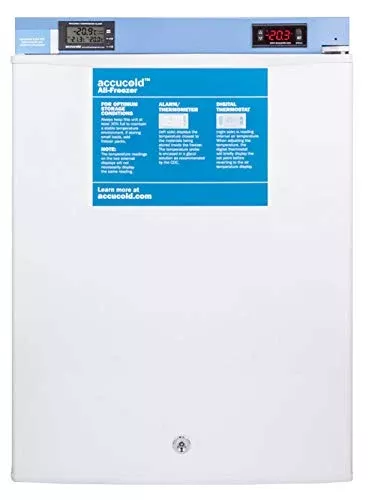 AccuCold FS30LMED2 19 Compact Freezer with 1.8 cu. ft. Capacity Digital Thermostat Factory Installed Lock Manual Defrost Buffered Temperature Probe and Magnetic Door Gasket in White