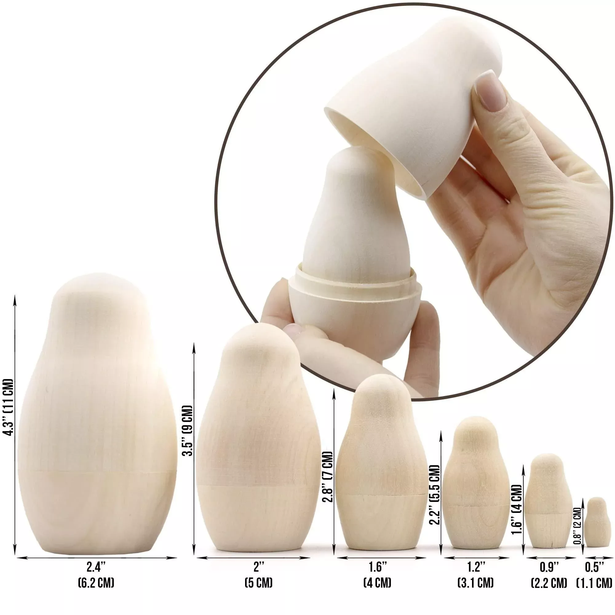 Aevvv - Blank Nesting Dolls Set 6 pcs Unpainted Russian Nesting Dolls Unfinished Doll Russian Matryoshka Dolls to Paint Blank Doll DIY Nesting Dolls