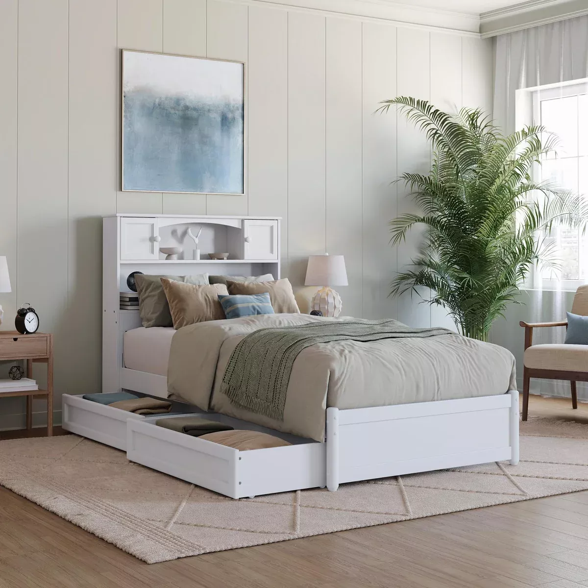 AFI, Hadley Twin XL Platform Bed with Panel Footboard & Storage Drawers, White