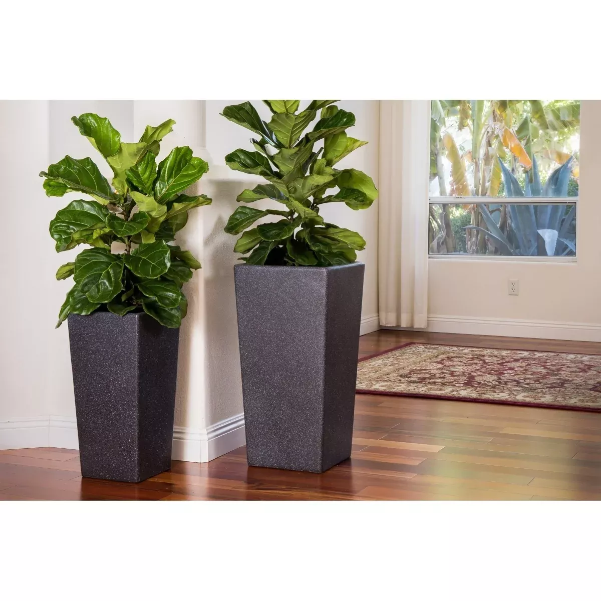 Alpine Corporation Alpine PL2915BK 29 x 24 in. Xbrand Modern Nested Black Square Flower Pot PlanterSet of 2