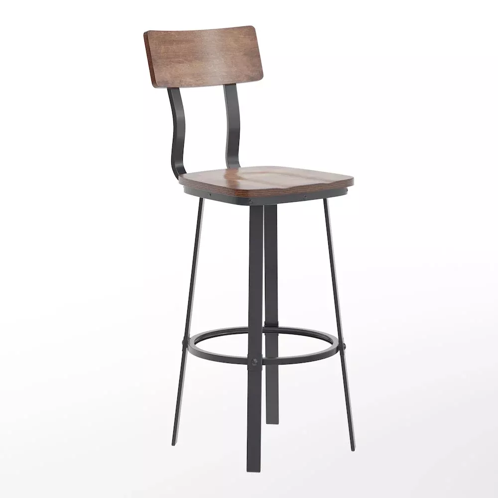 Antique Copper Restaurant Barstool with Wood Seat & Back/Gray Powder Coat Frame - Flash Furniture