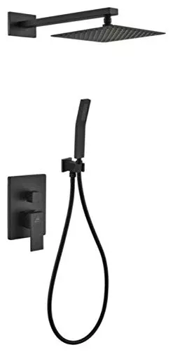 Aqua Piazza Matte Black Shower Set with 8" Square Rain Shower and Handheld