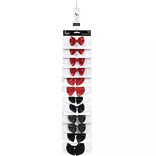 Aria Red and Black Bowties for Dogs 12 Piece Clip Strips, Assorted