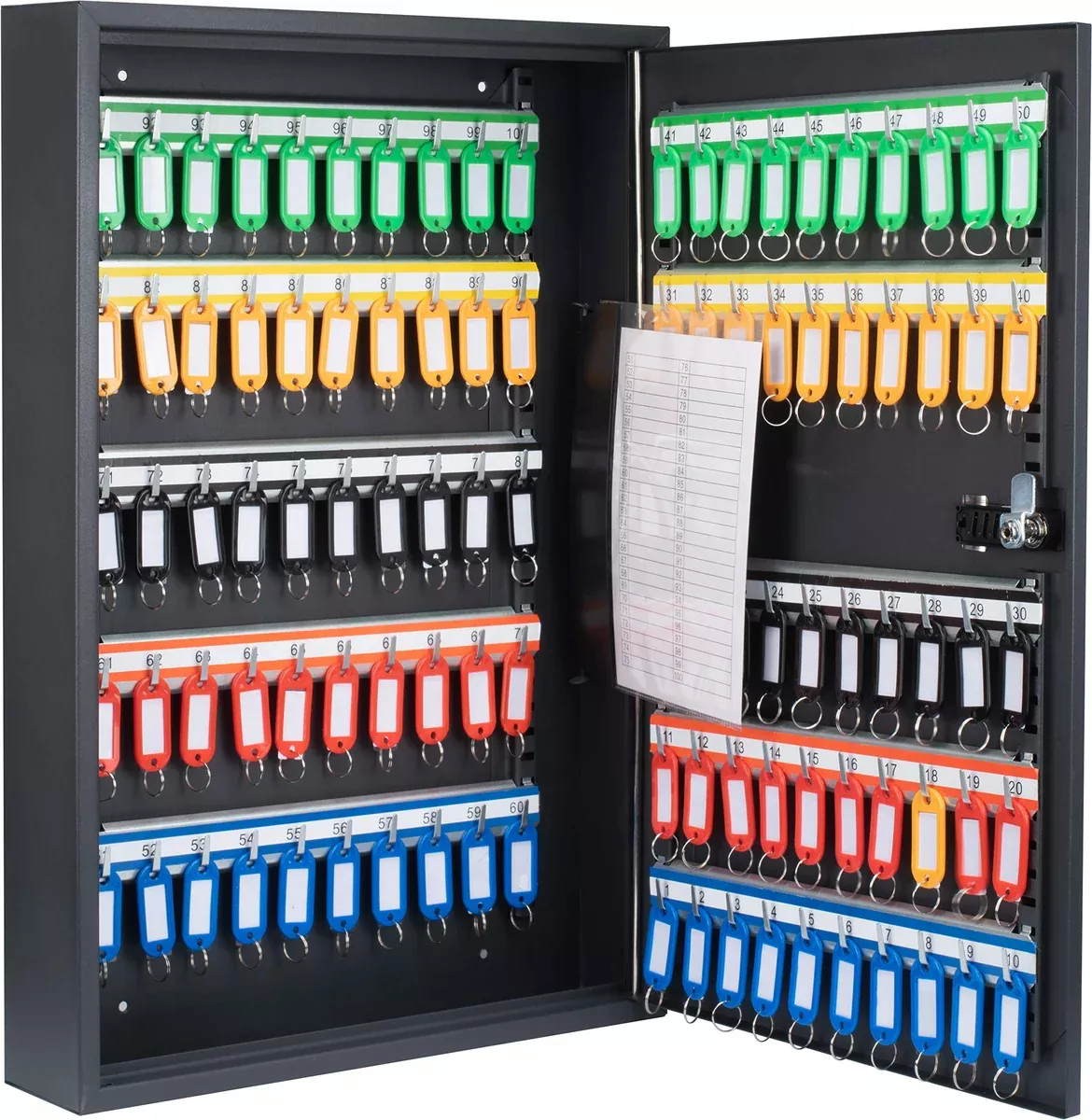 Barska 100 Position Combination Key Lock Box – Wall Mount Steel Key Cabinet with 4-Digit Lock, Numbered Hooks, Key Tags & Index Log for Office or Business