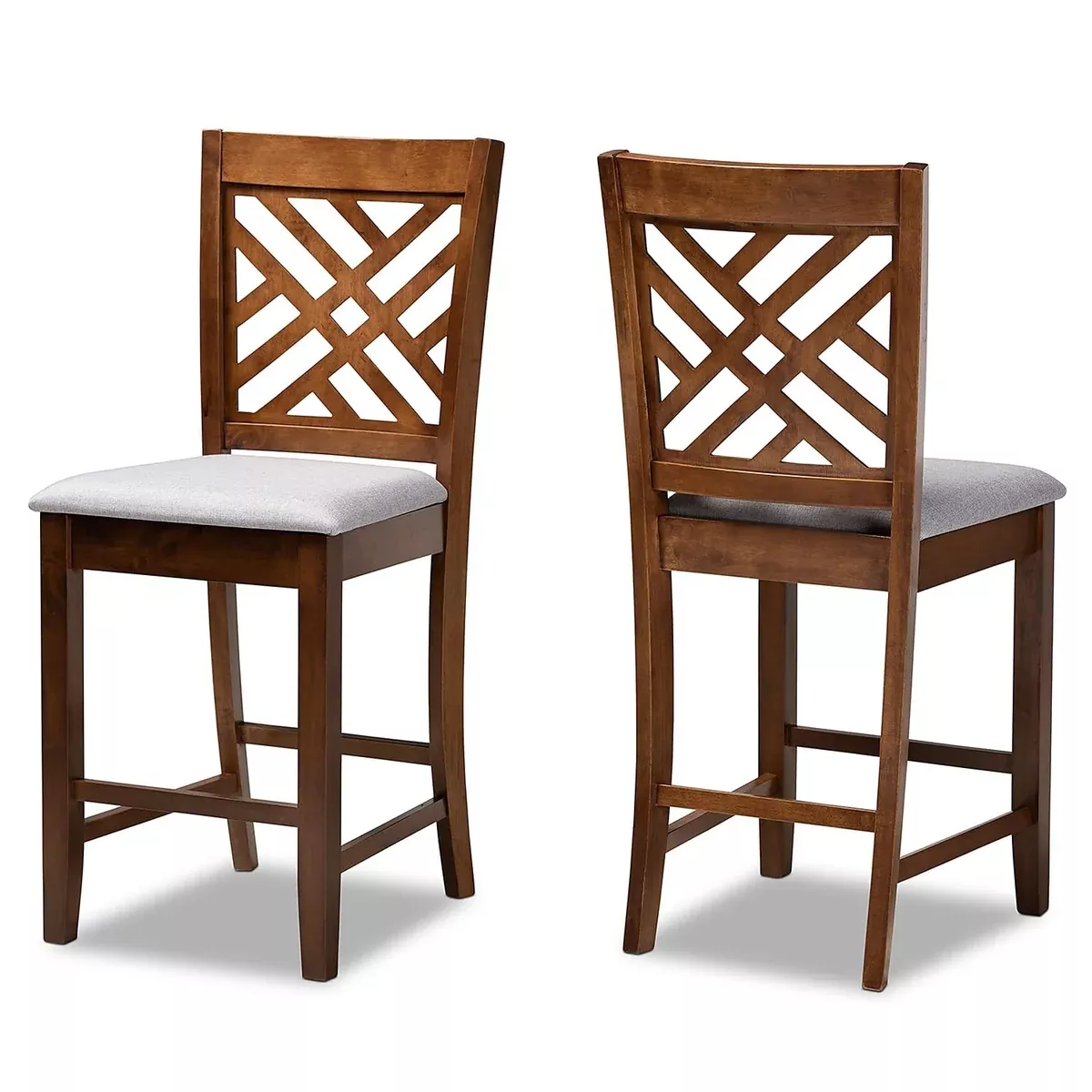 Baxton Studio Caron Contemporary Fabric Cut-Out Back Counter Stool, Grey and Walnut, 2-Pieces/Set