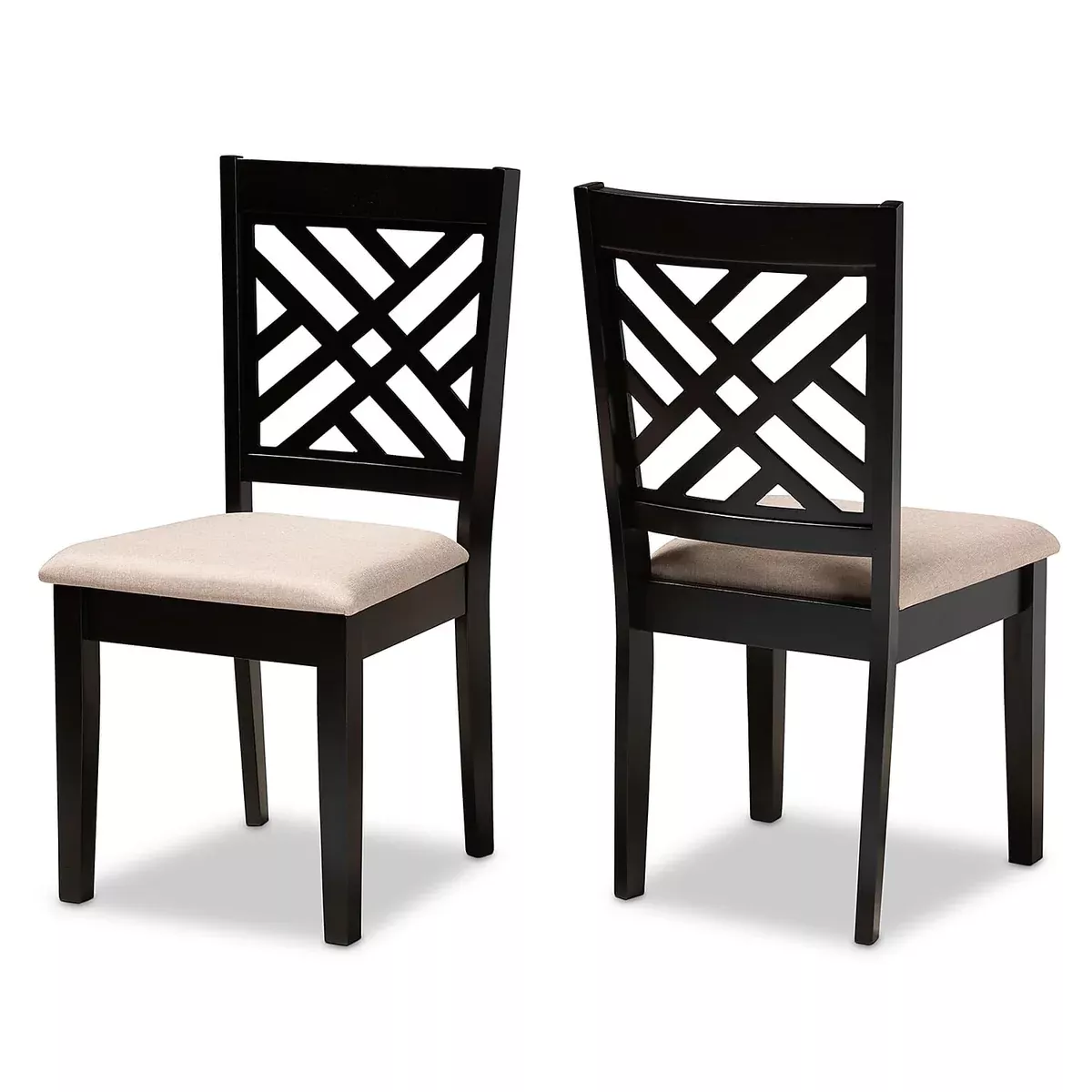 Baxton Studio Caron Contemporary Fabric Dining Chair, Sand Brown and Espresso, 2/Set