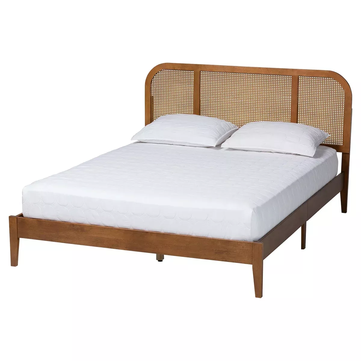Baxton Studio Fleur Platform Bed with Woven Rattan, Queen, Walnut Brown