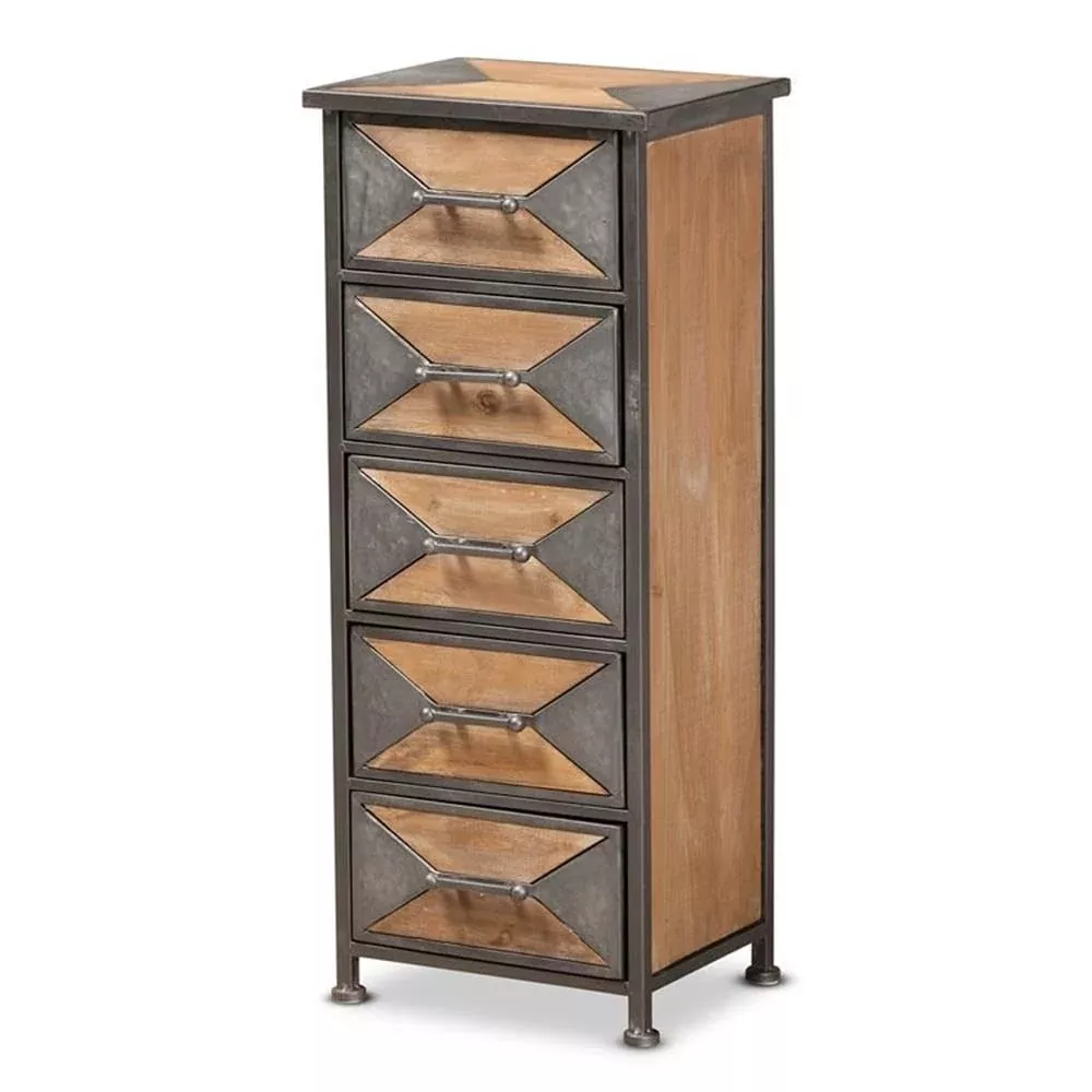 Baxton Studio Laurel Grey Finished and Brown Finished Wood 5-Drawer Cabinet