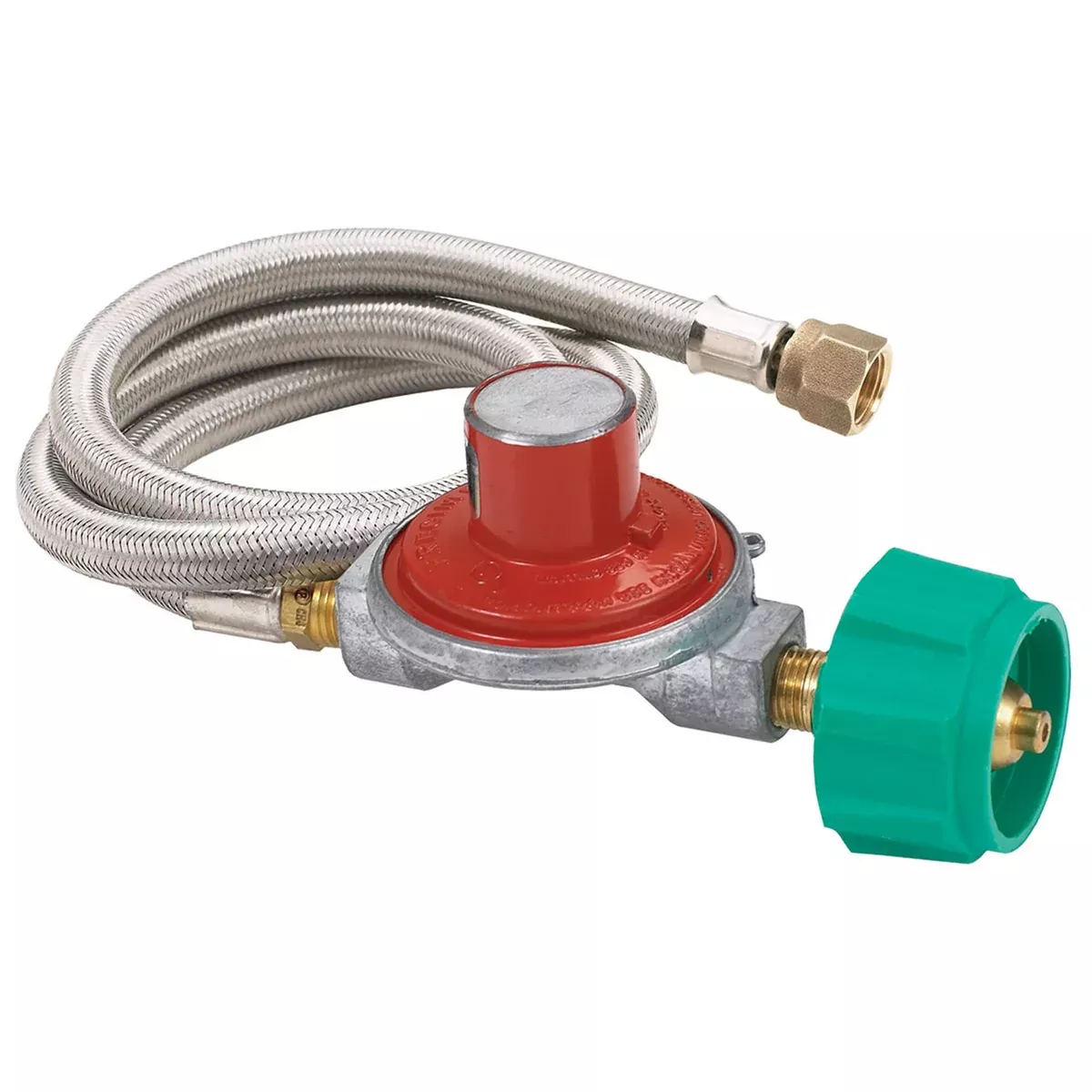 Bayou Classic M3HPH 36-in Stainless Braided LPG Hose Features 10-psi Preset Regulator Brass Control Valves 3/8-in Flare Swivel Fitting Designed For Bayou Classic Triple Burner Cookers