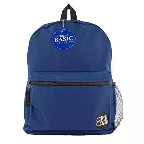 BAZIC PRODUCTS Backpack – 16" Durable Navy Blue Bag for School with Compartments, Lightweight Travel Pack, Ideal for Men and Women, Everyday or Work Use, 1-Pack