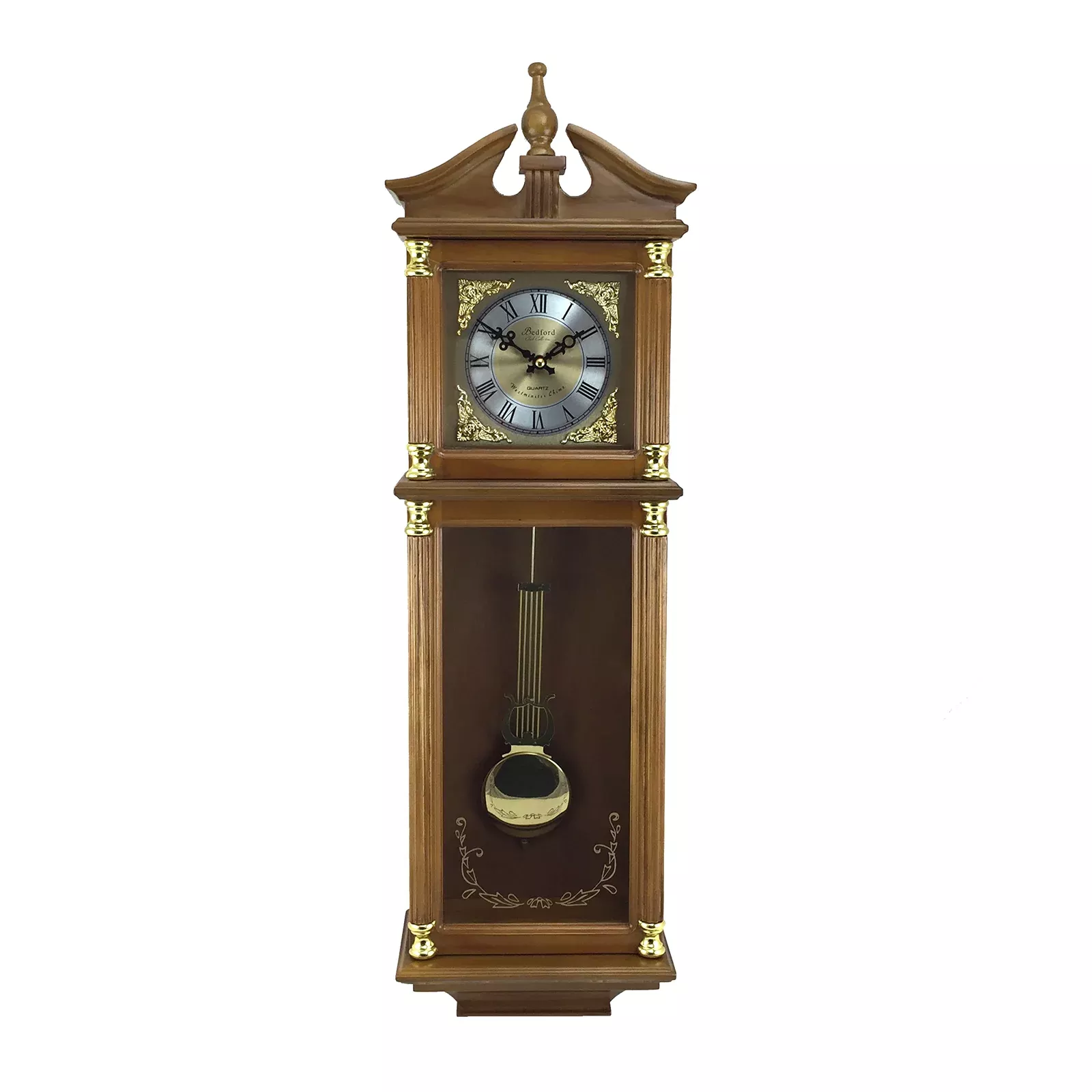 Bedford Clock Collection34.5 Inch Chiming Pendulum Wall Clock in Antique Harvest Oak Finish
