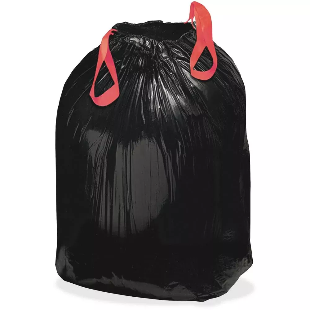 Berry Drawstring Trash Liners - Medium Size - 33 gal Capacity - 33.50'' Width x 38'' Length - 1.20 mil (30 Micron) Thickness - Drawstring Closure - Black - Resin - 150/Carton - Office Waste - Draw 'n Tie