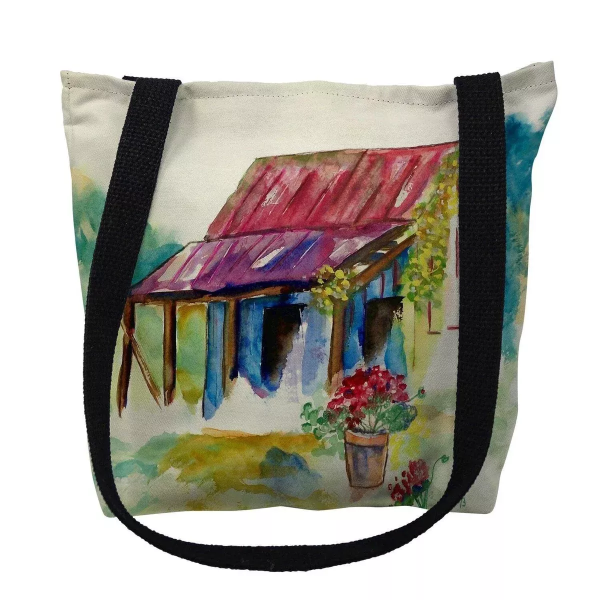 Betsy Drake Barn & Geranium Medium Tote Bag 16x16