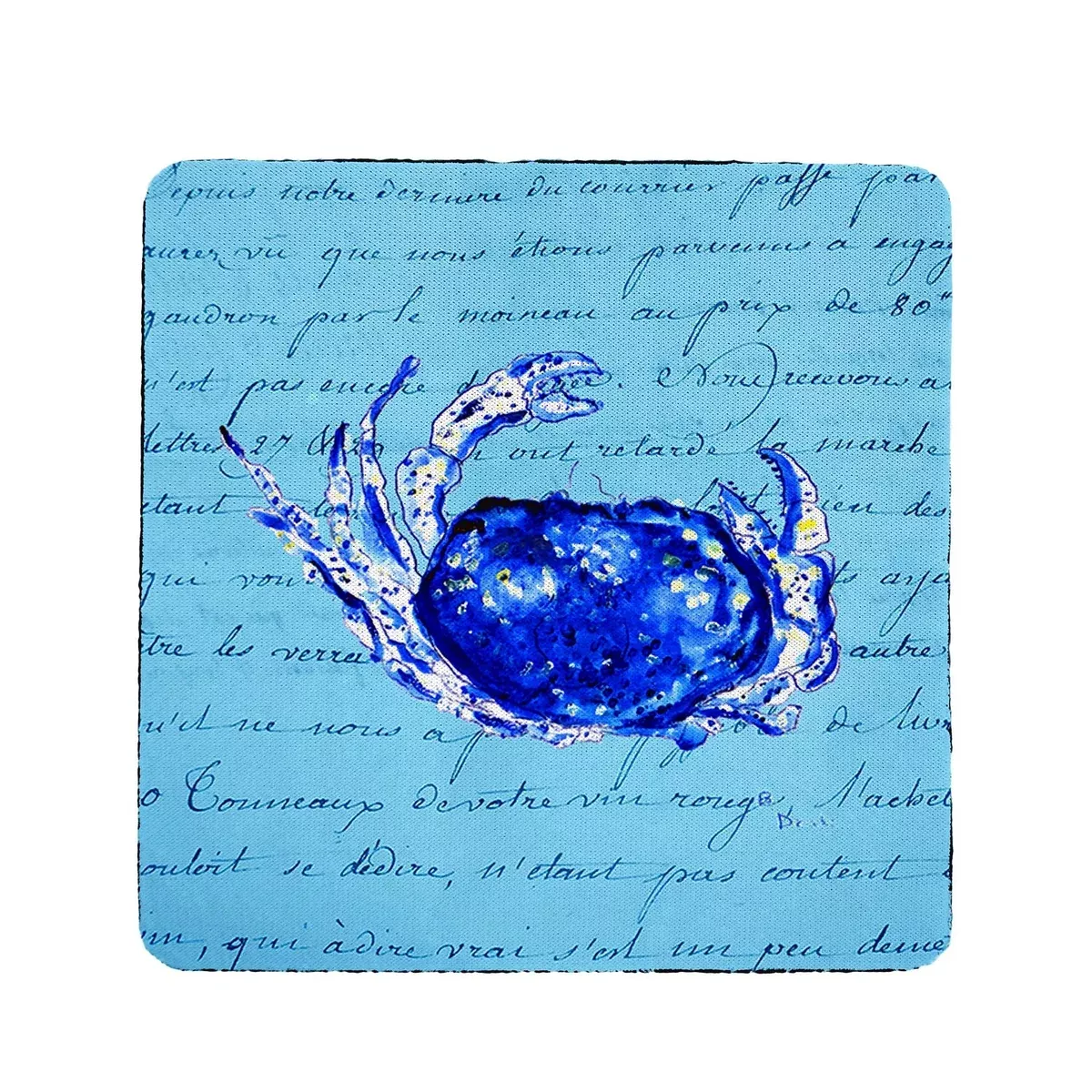 Betsy Drake Blue Script Crab Coaster Set of 4