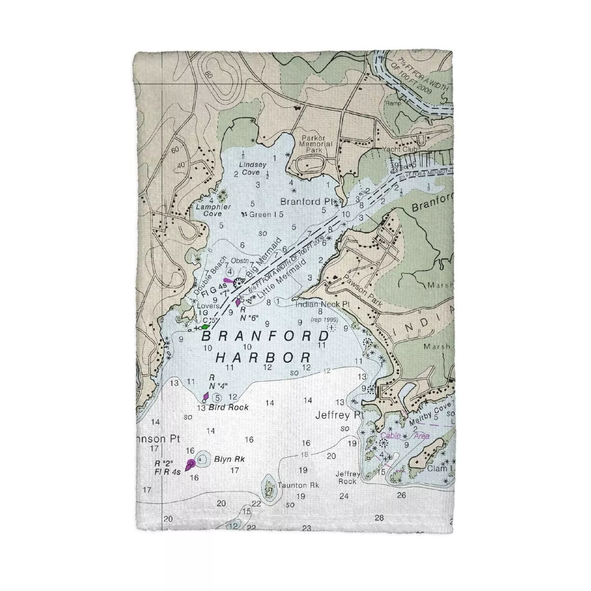 Betsy Drake Branford Harbor, CT Nautical Map Kitchen Towel