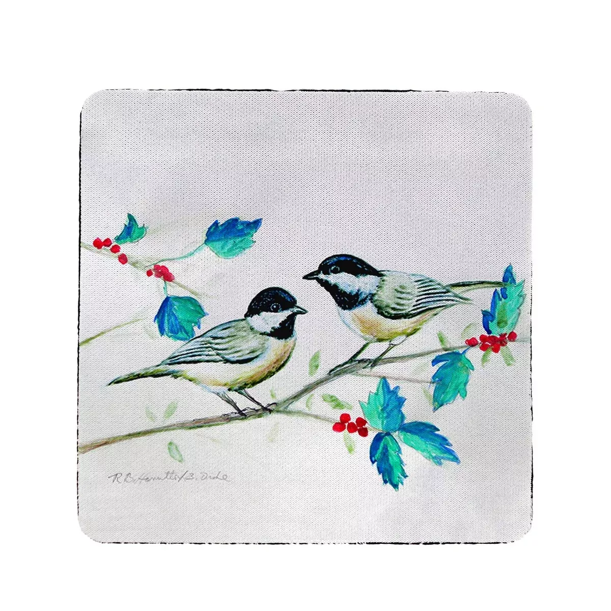 Betsy Drake Christmas Chickadees Coaster Set of 4