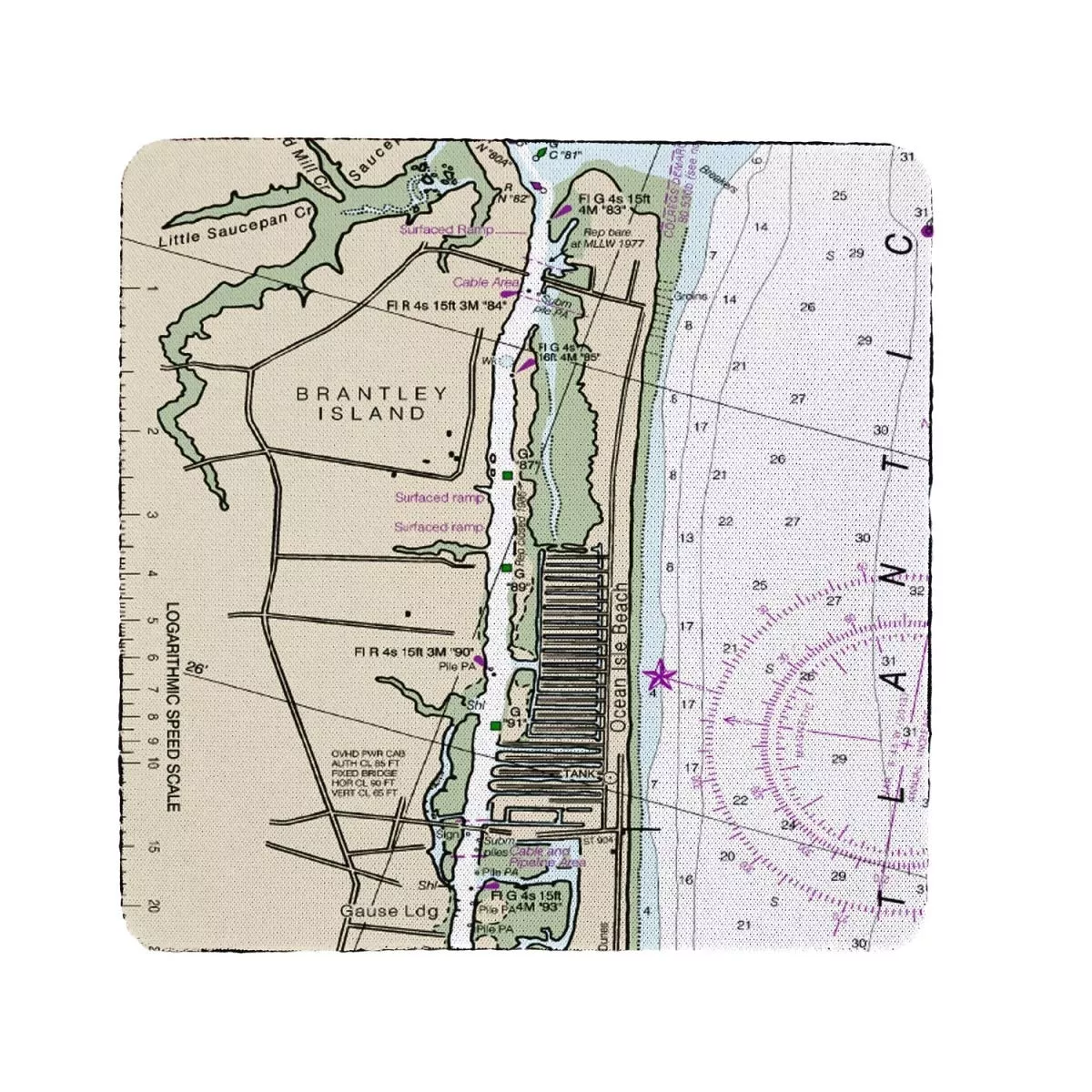 Betsy Drake CT11534OL 4 x 4 in. Ocean Isle44; NC Nautical Map Coaster - Set of 4