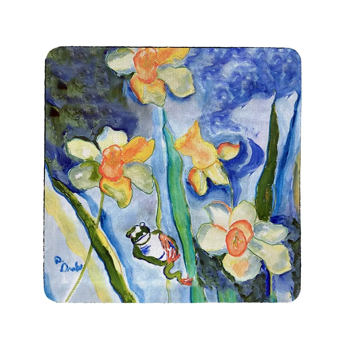 Betsy Drake CT1489 Daffodils & Frog Coaster - Set of 4