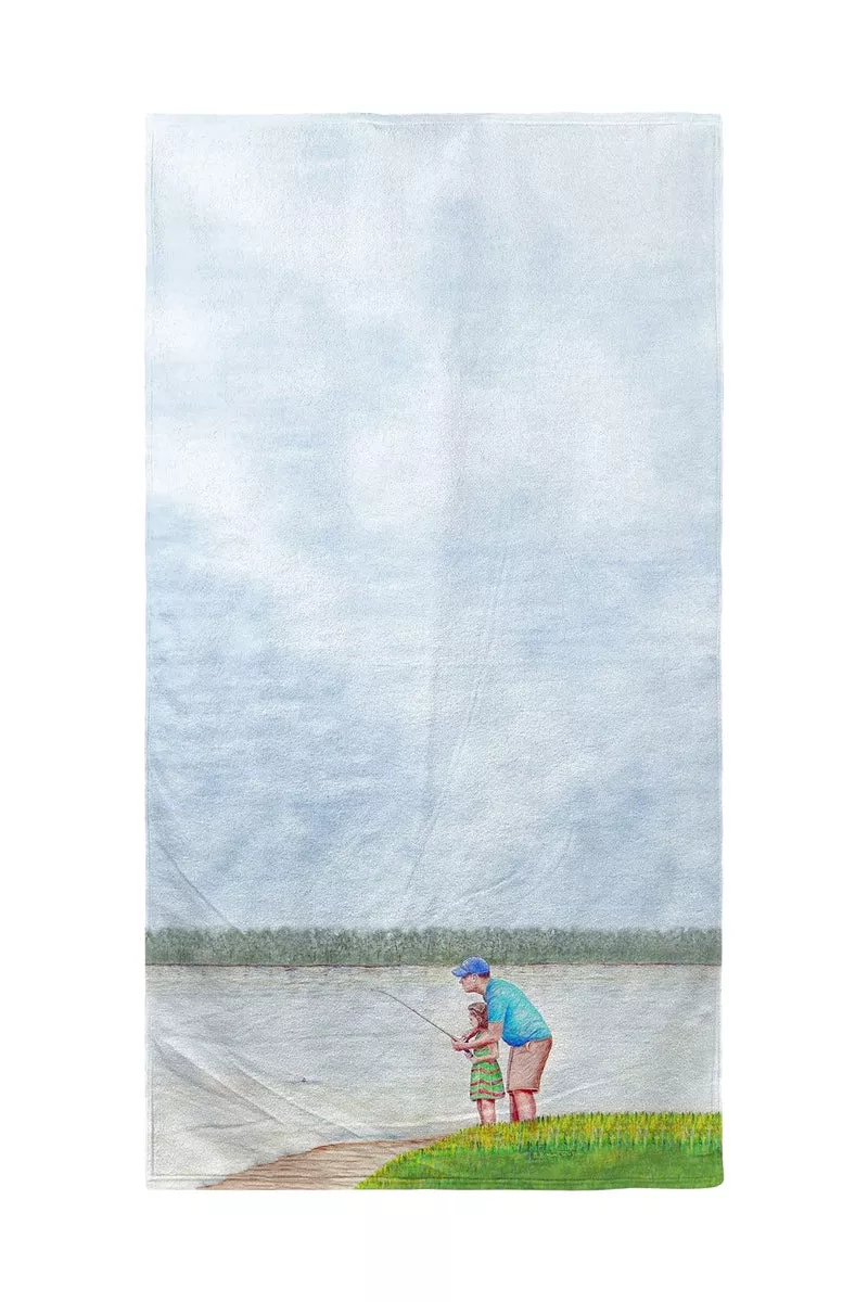 Betsy Drake Learning to Fish Beach Towel
