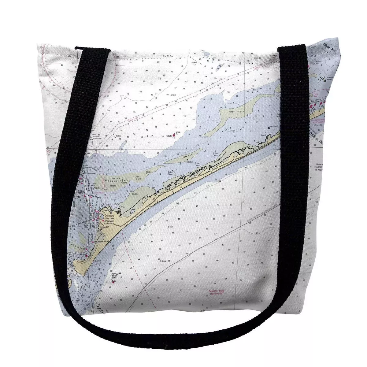 Betsy Drake Ocracoke Inlet, NC Nautical Map Medium Tote Bag 16x16