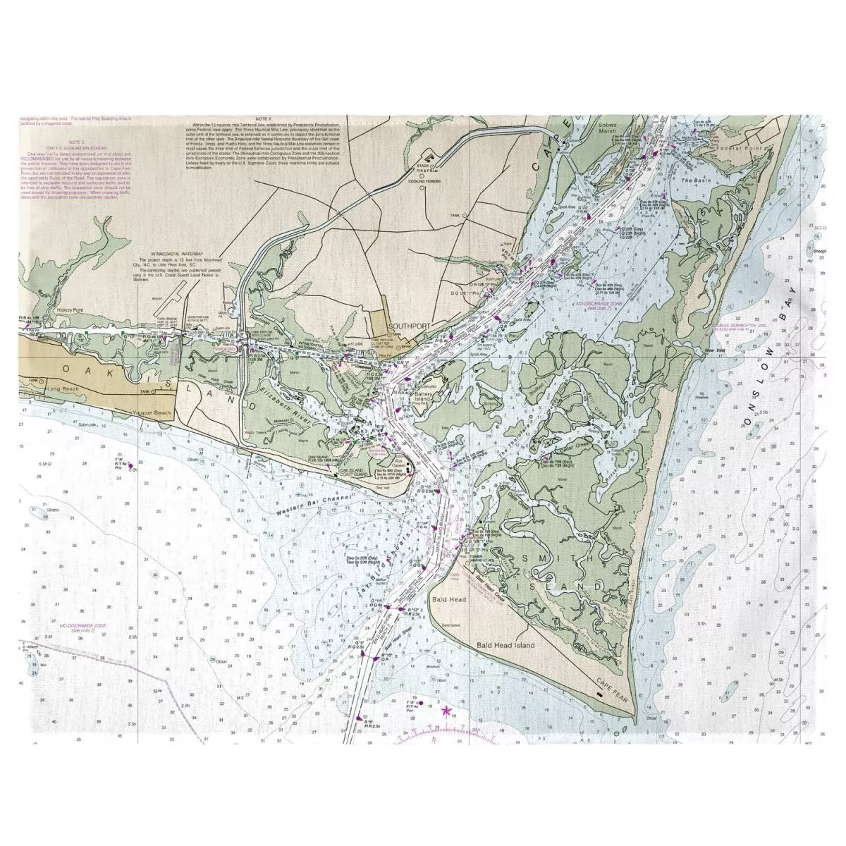 Betsy Drake PM11537B Baldhead Island NC Nautical Map Place Mat - Set of 4