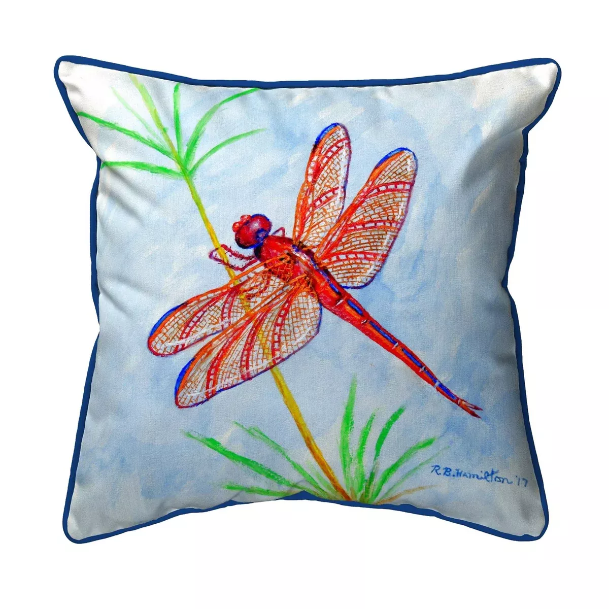 Betsy Drake Red Dragonfly Extra Large Pillow 22x22