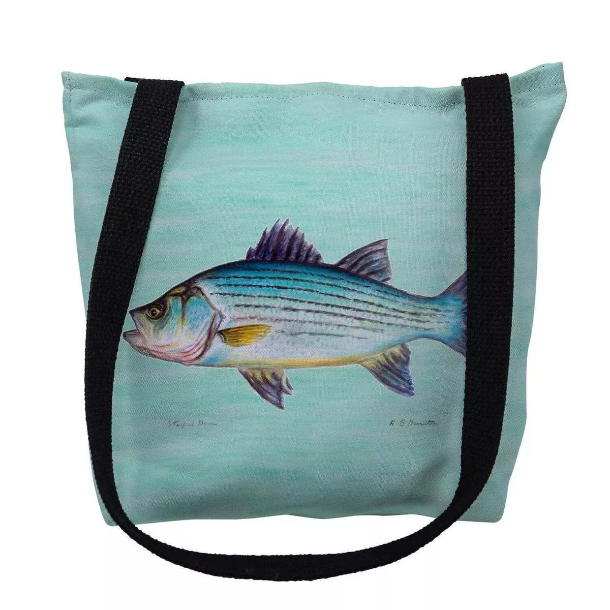 Betsy Drake Striped Bass on Aqua Medium Tote Bag 16x16