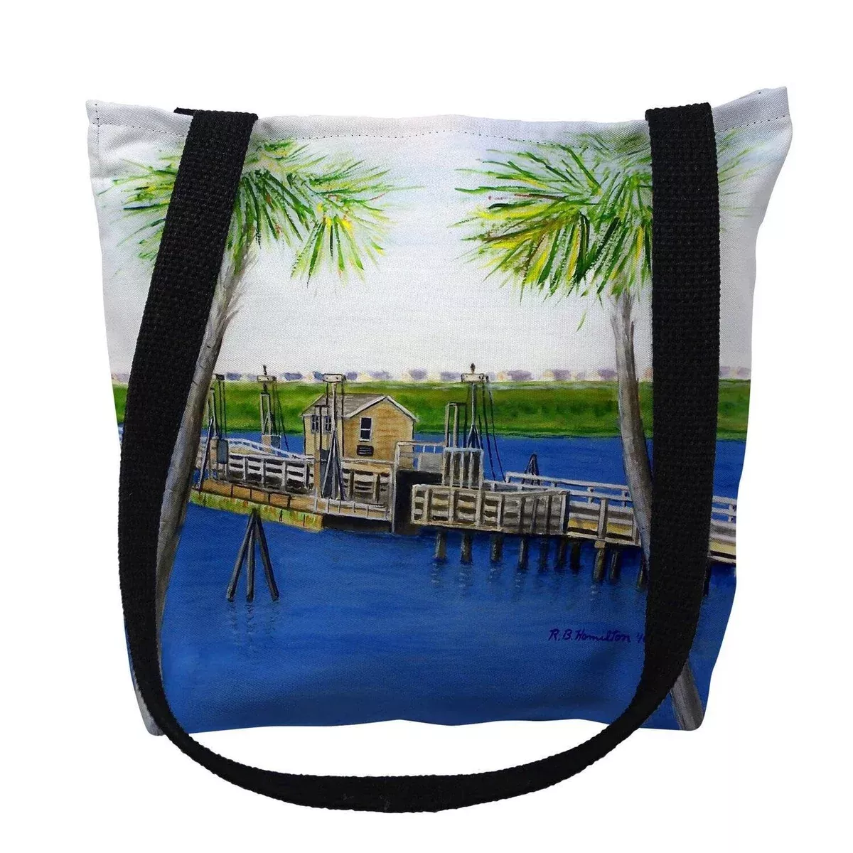 Betsy Drake Sunset Beach, NC Bridge Medium Tote Bag 16x16