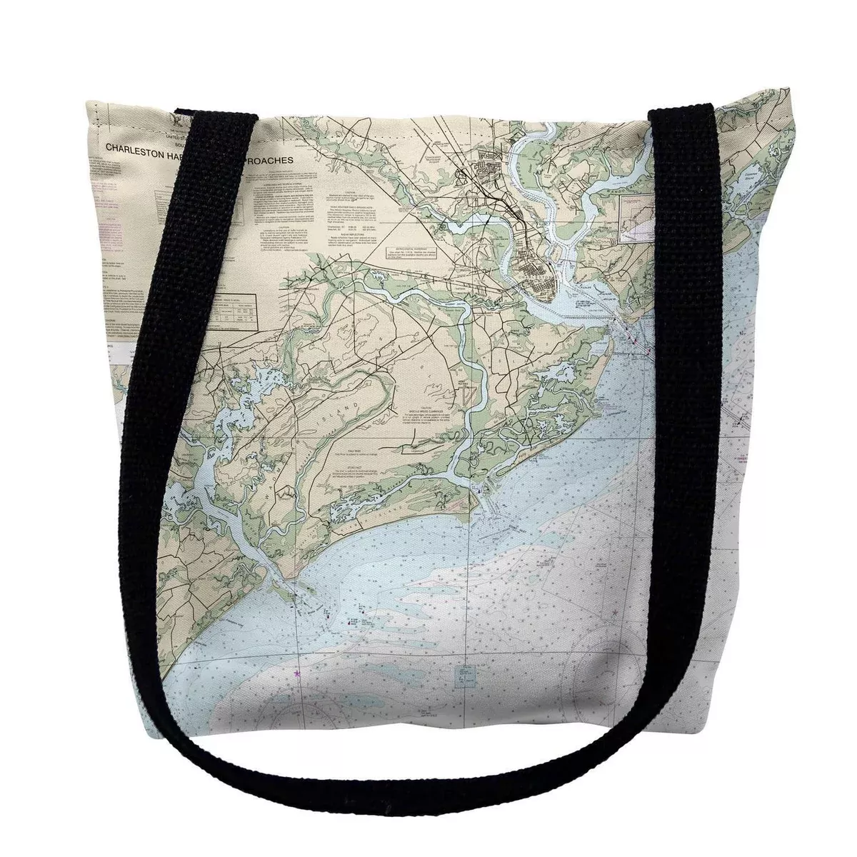 Betsy Drake TY11521M 16 x 16 in. Charleston Harbor & Approaches South Carolina Nautical Map Tote Bag - Medium Black