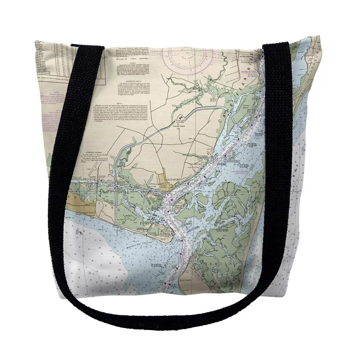 Betsy Drake TY11537M 16 x 16 in. Cape Fear North Carolina Nautical Map Tote Bag - Medium Black
