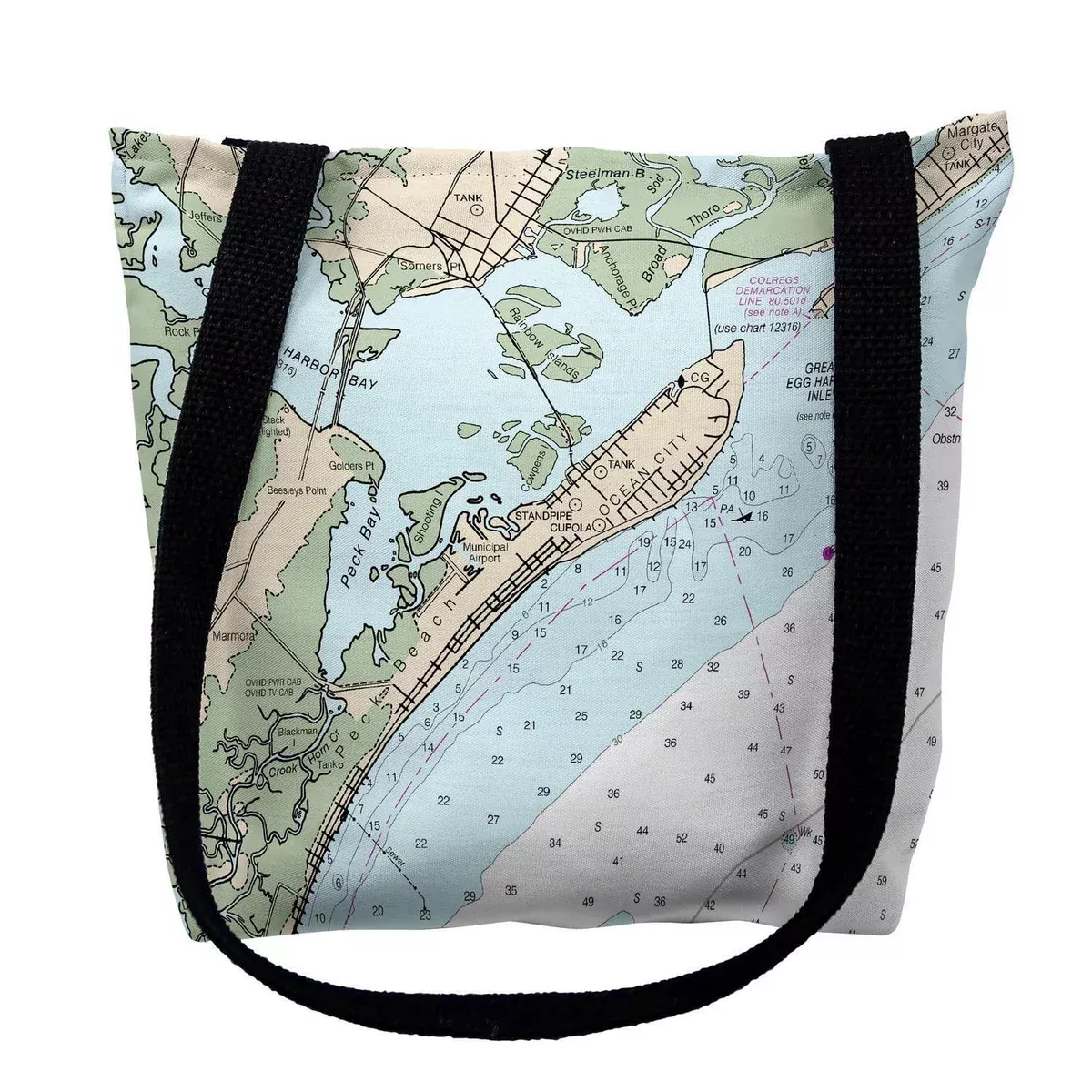 Betsy Drake TY12318ONM 16 x 16 in. Ocean City New Jersey Nautical Map Tote Bag - Medium