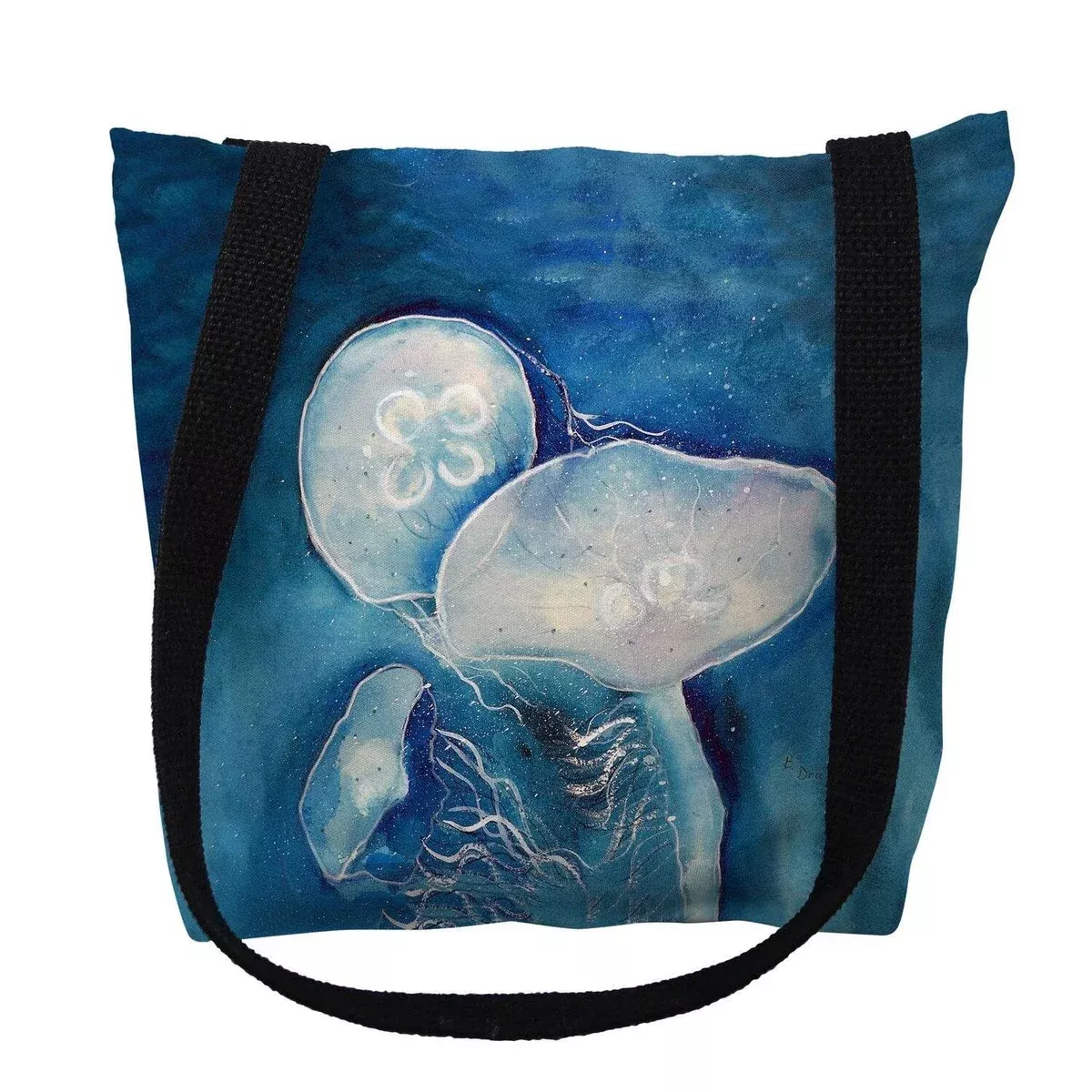Betsy Drake TY174M 16 x 16 in. Blue Jellyfish Tote Bag - Medium