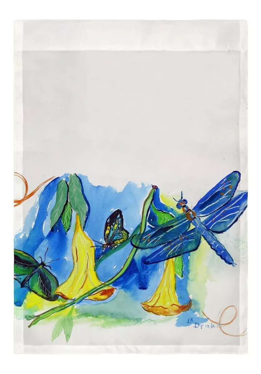 Betsy Drake Yellow Bells & Dfly Flag 12.5x18